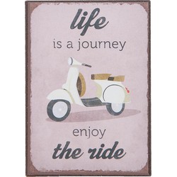 Clayre & Eef Decoratie Magneet  5x7 cm Paars Ijzer Rechthoek Life Journey Ride Koelkast Magneet