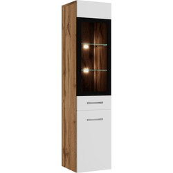 Badplaats Badkamerkast Rio 30 x 30 x 131 cm - Eiken met Wit - Hangende Kolomkast met 2 Deuren