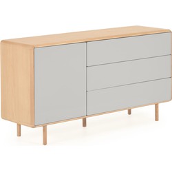 Kave Home - Anielle massief essen & essenfineer dressoir met 1 deur en 3 lades, 150 x 78 cm