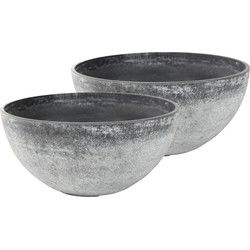 Ter Steege Bloempot schaal - 2x - kunststof - grijs - D25 x H12 cm - Plantenpotten