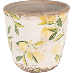 Clayre & Eef Bloempot  Ø 11x10 cm Geel Keramiek Citroen Bloempot binnen