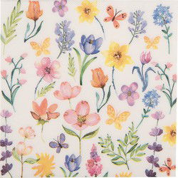 Clayre & Eef Servetten Papier Set van 20 Wit Roze Papier Bloemen