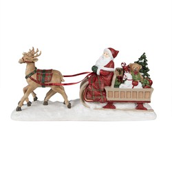 Clayre & Eef Beeld Kerstman Slee 41x11x19 cm Rood Polyresin Kerstdecoratie