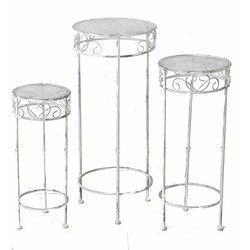 Set van 3x lichtgrijze ronde brocante plantentafels/plantenstandaards 50/60/70 cm type Lilli - Bijzettafels