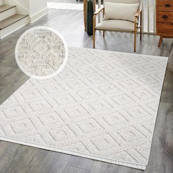 Clasico Vloerkleed Woonkamer Laagpolig Creme Tapijt- 80x150 CM