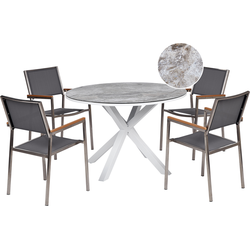 Beliani MALETTO/GROSSETO - Tuintafelset-Grijs-Aluminium, Polyester