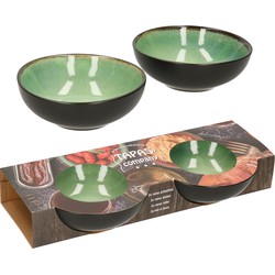 Svenska living tapas schaaltjes - 2x - zwart/groen - aardewerk - 12 x 4 cm - Snack en tapasschalen