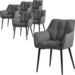 Set van 6 eetkamerstoelen in donkergrijze badstof met dik gestoffeerde zitting ML design