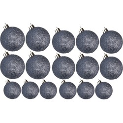Kerstversiering set glitter kerstballen donkerblauw 6 - 8 - 10 cm - pakket van 50x stuks - Kerstbal