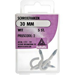 Schroefhaak 30mm wit 5st