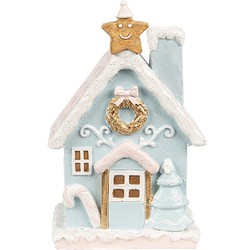 Clayre & Eef Gingerbread house met LED 9x8x15 cm Blauw Kunststof