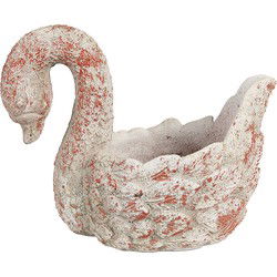Clayre & Eef Bloempot Zwaan Grijs Rood Steen