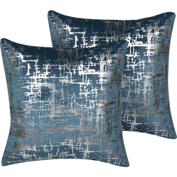 GARDENIA  - Sierkussen set van 2 - Blauw/Zilver - 45 x 45 cm - Fluweel