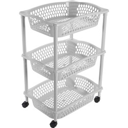 Keuken opberg trolleys/roltafels met 3 manden 62 cm lichtgrijs - Opberg trolley