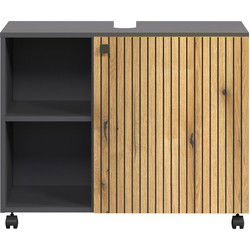 Onderkast met wielen, 1 deur en 2 open vakken L80 cm - PUREBLISS
