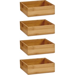 4x Stuks Kast/lade/make-up organizers bamboe hout bakje 15 x 15 x 5 cm - Make-up dozen