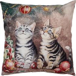 Clayre & Eef Kussenhoes 45x45 cm Bruin Polyester Katten