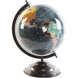 Items Deco Wereldbol/globe op voet - kunststof - grijs/zwart - home decoratie artikel - D25 x H35 cm - Wereldbollen