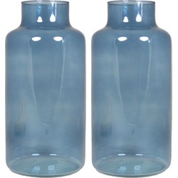 Set van 2x bloemenvazen - blauw/transparant glas - H30 x D15 cm - Vazen