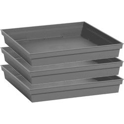 EDA Bloempot - 3x - onderschaal - grijs - kunststof - 27 x 27 x 4 cm - Plantenpotten