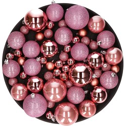 Kerstversiering set kerstballen roze 6 - 8 - 10 cm - pakket van 62x stuks - Kerstbal