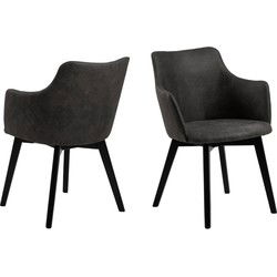 Eetkamerstoel - Antraciet - Stof - Zithoogte 45cm - Mollen - Set van 2