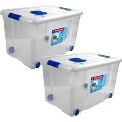 Hega Hogar Opbergbox met deksel/wieltjes - 2x - 55L - kunststof - Opbergbox