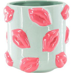 Pot - Kisses - Ceramics - Mint/Pink - 17,5x17,5x17,5cm