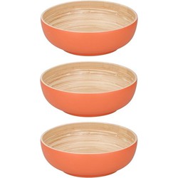 3x Bamboehouten fruitschaal oranje 25 cm - Serveerschalen