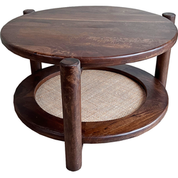 Mango salontafel walnoot met rotan rond 65 cm