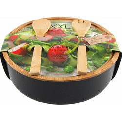 Svenska Living - Saladeschaal/kom - Met couvert - Bamboe - Zwart - D30 cm - Saladeschalen
