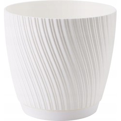 Form Plastic Plantenpot/bloempot Waves - kunststof - ivoor wit - D17 x H15 cm - met schotel - Plantenpotten