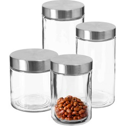 Set van 8x keuken voorraadbussen/potten glas RVS deksel - 4 formaten - Voorraadpot