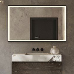Badkamerspiegel met Zwarte Rand - LED Verlichting Voorkant - Spiegel met Anti Condens Verwarming - 120 x 60 cm