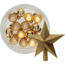 Decoris 14x stuks kerstballen 3 cm met ster piek goud kunststof - Kerstbal