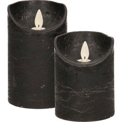 LED kaarsen/stompkaarsen - set 2x - zwart - H10 en H12,5 cm - bewegende vlam - LED kaarsen