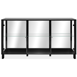 Dressoir met 15 mm kastdikte, glazen zijkanten, spiegel achterwand, 10 cm bekleed MDF, metalen knop ALBI