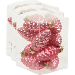 36x stuks glazen dennenappels kersthangers bubblegum roze 6 cm mat/glans - Kersthangers