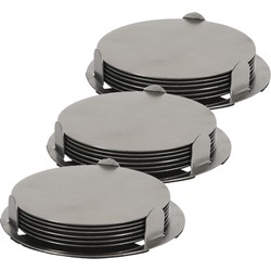 Onderzetters - 18x st - zilver - D8,5 cm - RVS - met houder - Glazenonderzetters