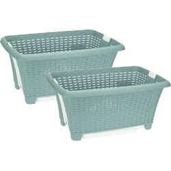 2x stuks kunststof wasmand op poten groen 38 liter 60 x 40 cm - Wasmanden