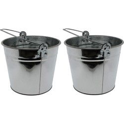 Emmer van zink - 2x - 5L - zilverkleurig - 16 x 21 cm - plantenpot - Emmers