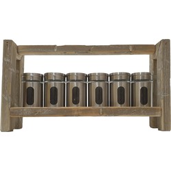 Kruidenrek staand landelijk – houten rek met 6 potjes van glas voor kruiden | GerichteKeuze