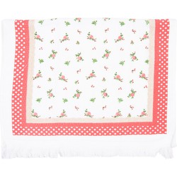 Clayre & Eef Gastendoekje  40x66 cm Wit Rood Katoen Bloemen Toilet handdoek