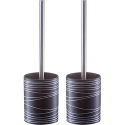 2x Stuks WC/Toiletborstel in houder - keramiek - D9 x 34 cm - swirl patroon zwart - Toiletborstels