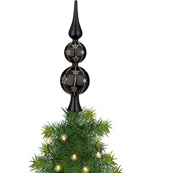 Kerst piek van glas zwart gedecoreerd H31 cm - kerstboompieken
