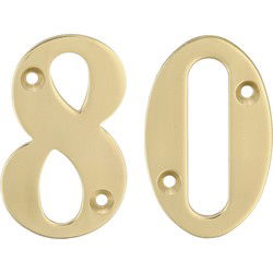 AMIG Huisnummer 80 - massief messing - 5cm - incl. bijpassende schroeven - gepolijst - goudkleur - Huisnummers