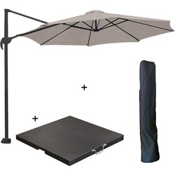 Garden Impressions Hawaii zweefparasol S Ø300 - donker grijs/zand met 60 kg parasolvoet en parasolhoes