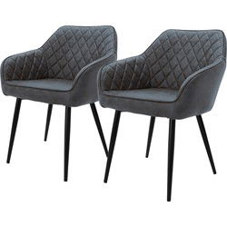 Eetkamerstoel met ruitstiksel, set van 2 met rugleuning en armleuningen antraciet Keukenstoel met kunstlederen bekleding ML design
