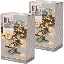 Set van 2x stuks kerstverlichting warm wit buiten 80 lampjes lichtsnoer 600 cm - Kerstverlichting kerstboom