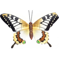 Geel/zwarte metalen tuindecoratie vlinder 48 cm - Tuinbeelden
